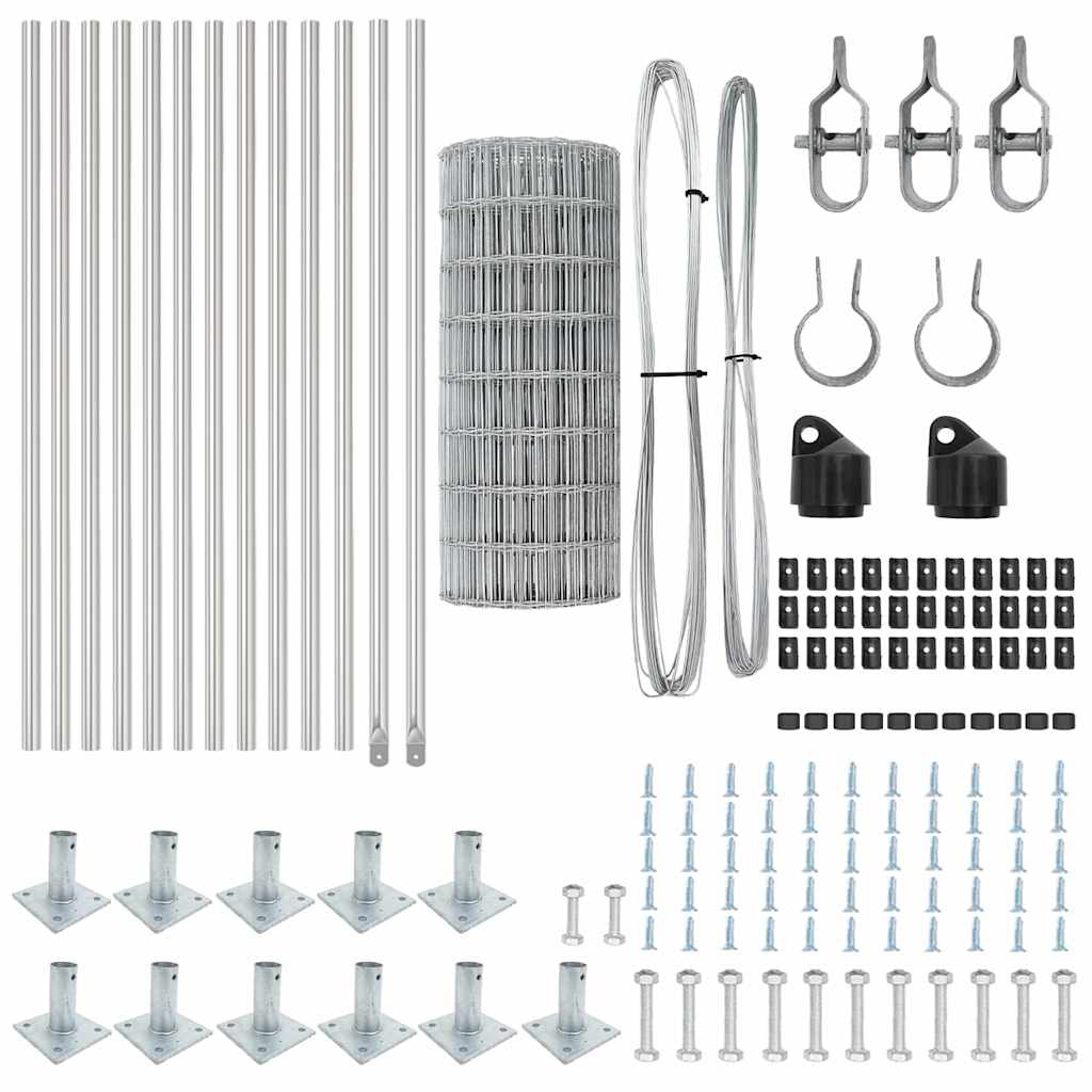 Zaun mit Pfosten Silber 0.4 x 50 m Stahl